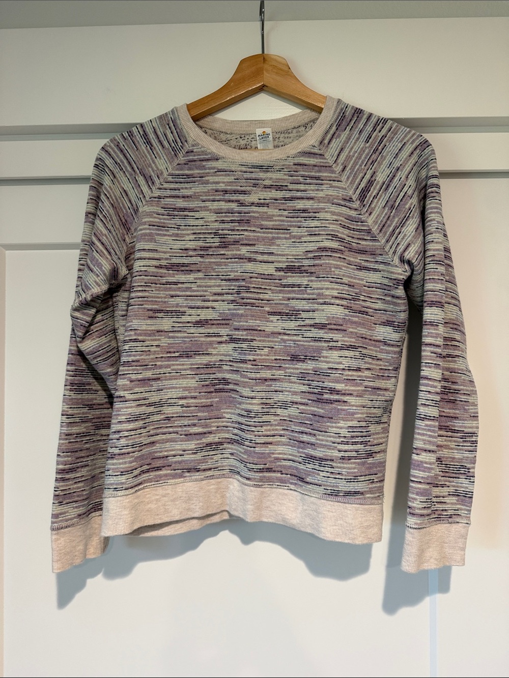 Marine Layer Multicolor Space-Dye Crewneck Sweater in Lavender, blue and Cream
